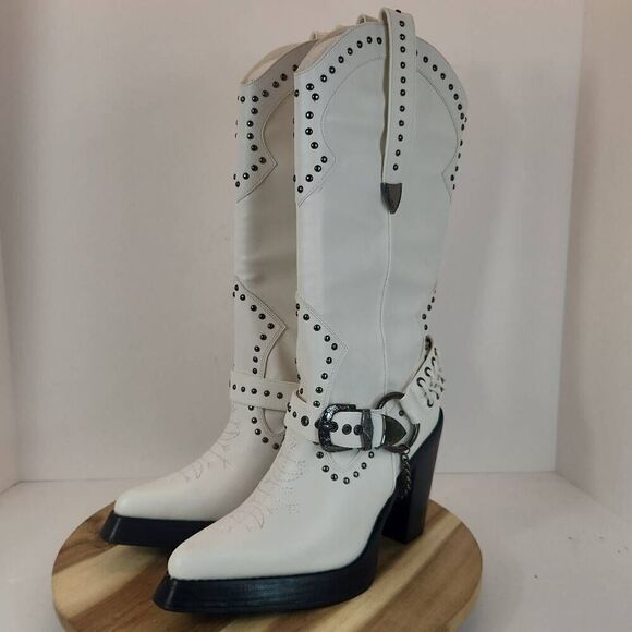 Dolls Kill Widow Harness Cowboy Boots Women's Size 9 M White - Picture 7 of 11